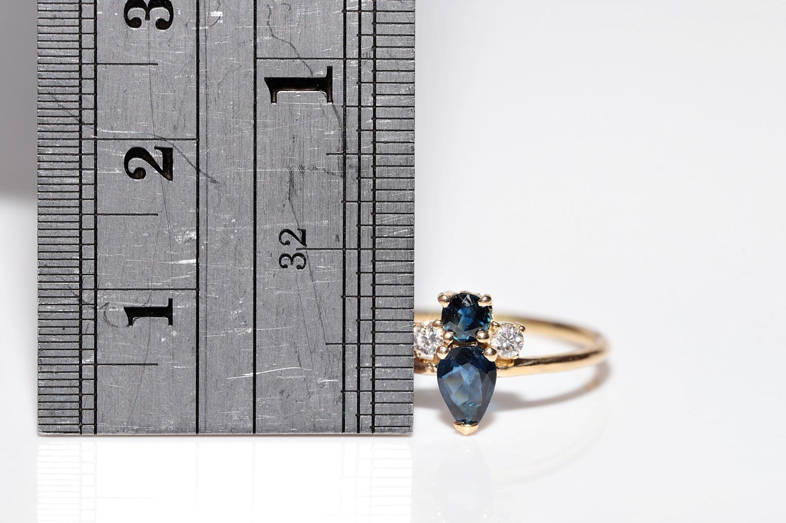 Handgefertigter Vintage-Ring aus 18 Karat Gold mit natürlichem Diamant und Saphir, ca. 1990er Jahre im Angebot 5