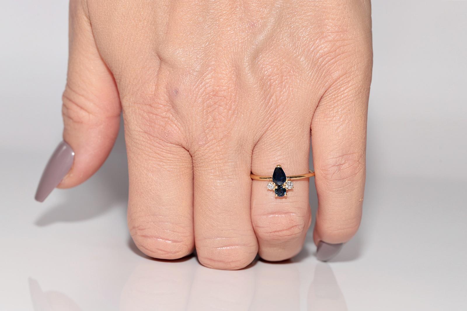 Handgefertigter Vintage-Ring aus 18 Karat Gold mit natürlichem Diamant und Saphir, ca. 1990er Jahre im Angebot 8