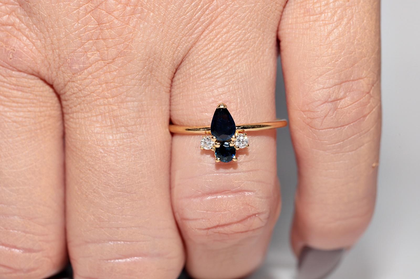 Handgefertigter Vintage-Ring aus 18 Karat Gold mit natürlichem Diamant und Saphir, ca. 1990er Jahre im Angebot 9