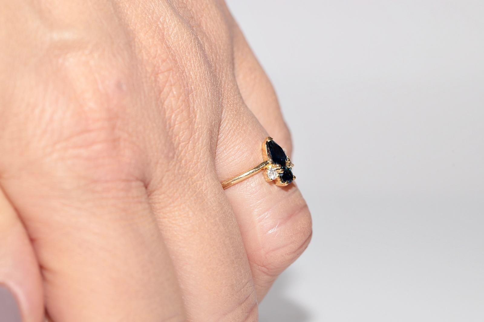 Handgefertigter Vintage-Ring aus 18 Karat Gold mit natürlichem Diamant und Saphir, ca. 1990er Jahre im Angebot 10