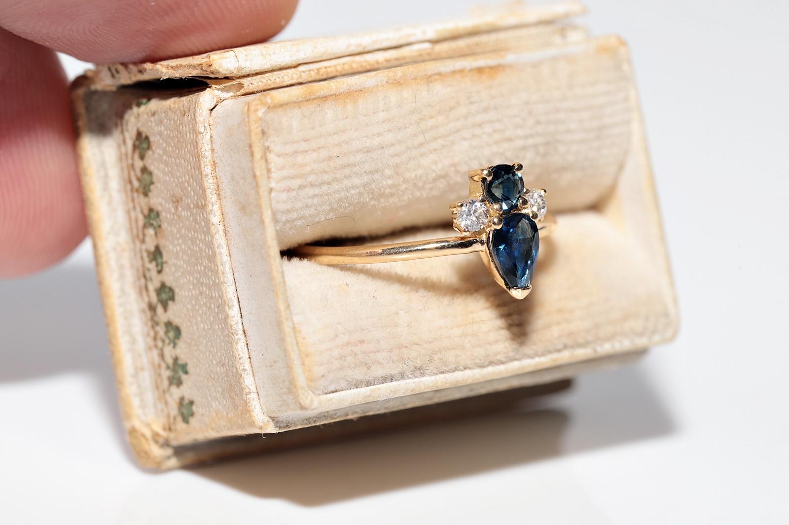 Handgefertigter Vintage-Ring aus 18 Karat Gold mit natürlichem Diamant und Saphir, ca. 1990er Jahre (Retro) im Angebot