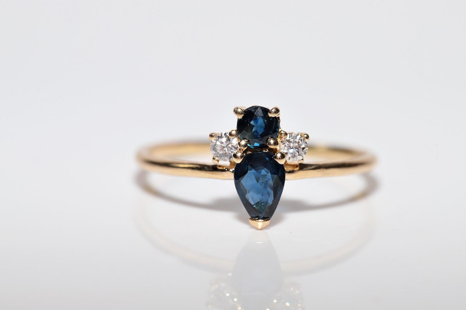 Handgefertigter Vintage-Ring aus 18 Karat Gold mit natürlichem Diamant und Saphir, ca. 1990er Jahre (Brillantschliff) im Angebot