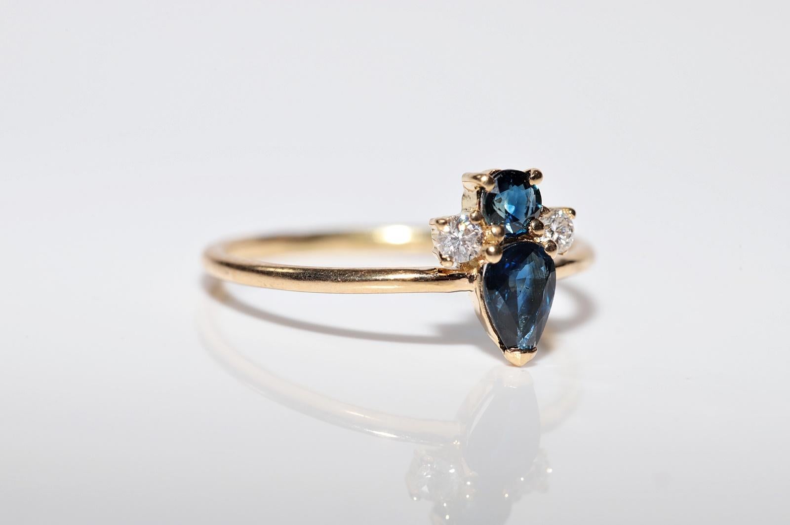 Anello Vintage CIRCA anni '90 in oro 18k con diamanti naturali e zaffiri, realizzato a mano In condizioni buone in vendita a Fatih/İstanbul, 34