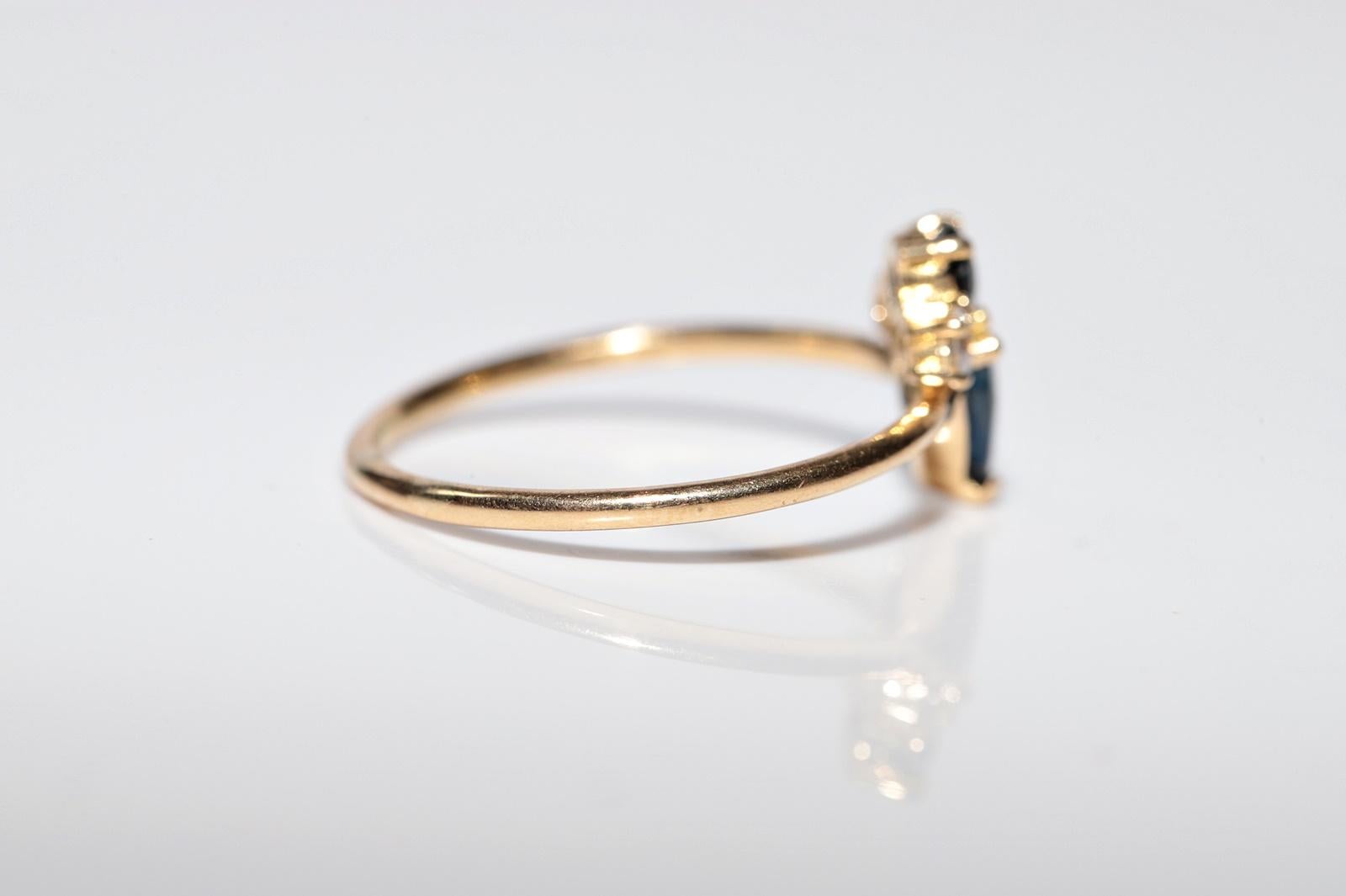 Handgefertigter Vintage-Ring aus 18 Karat Gold mit natürlichem Diamant und Saphir, ca. 1990er Jahre Damen im Angebot