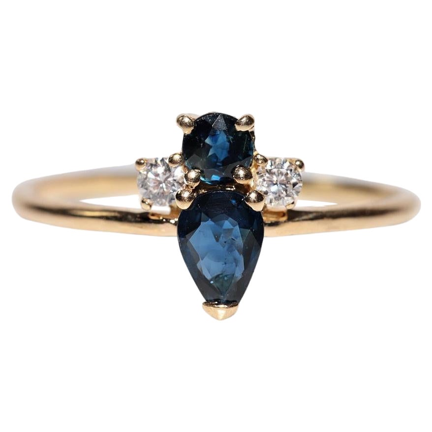 Handgefertigter Vintage-Ring aus 18 Karat Gold mit natürlichem Diamant und Saphir, ca. 1990er Jahre