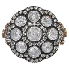 Vintage Circa 1990s Handcrafted 18k Gold Top Silver Natural Diamond Strong Ring