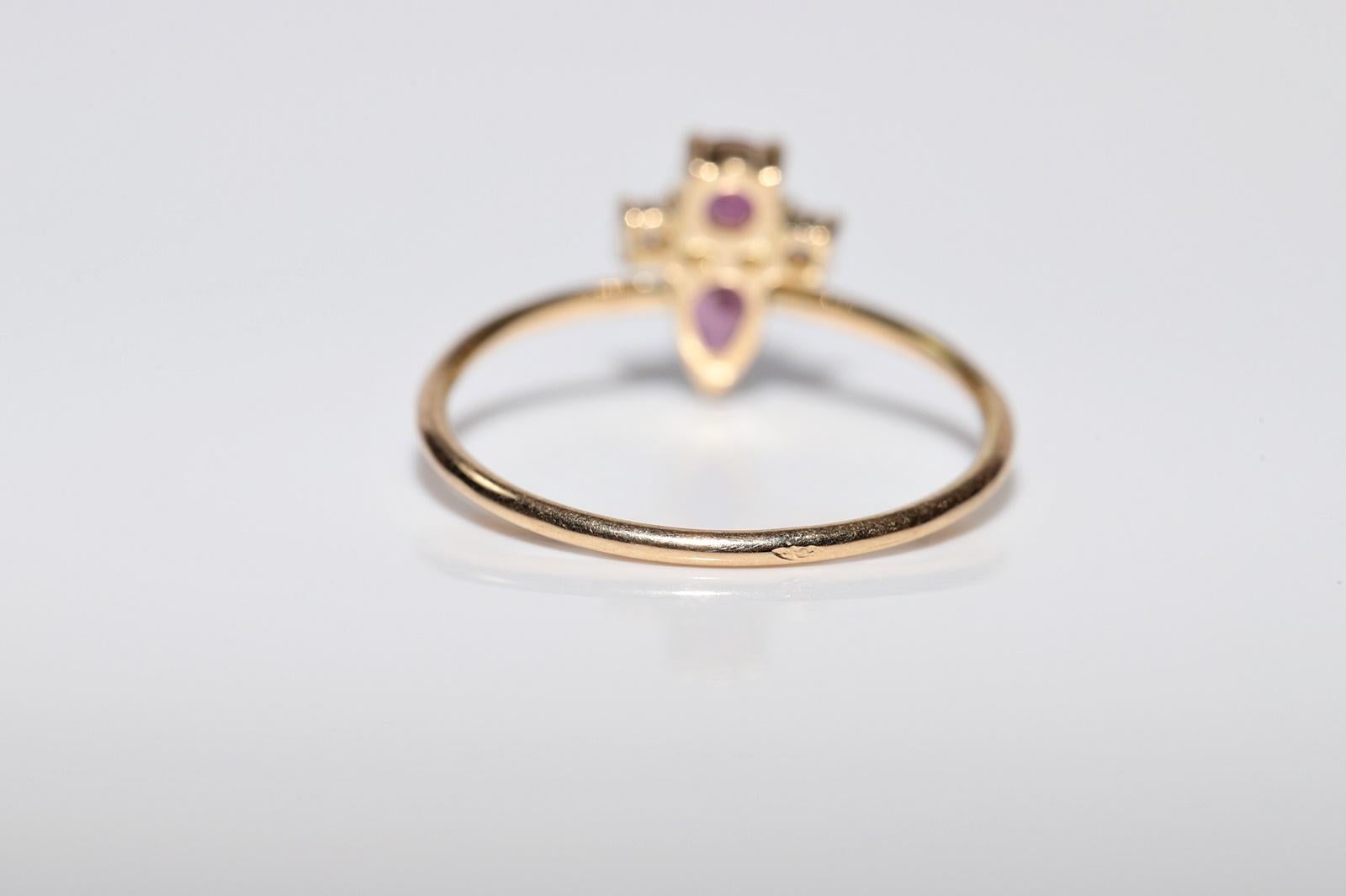 Vintage Circa 1990s 18k Gold Handcrafted Natural Diamond And Ruby Ring For Sale 4