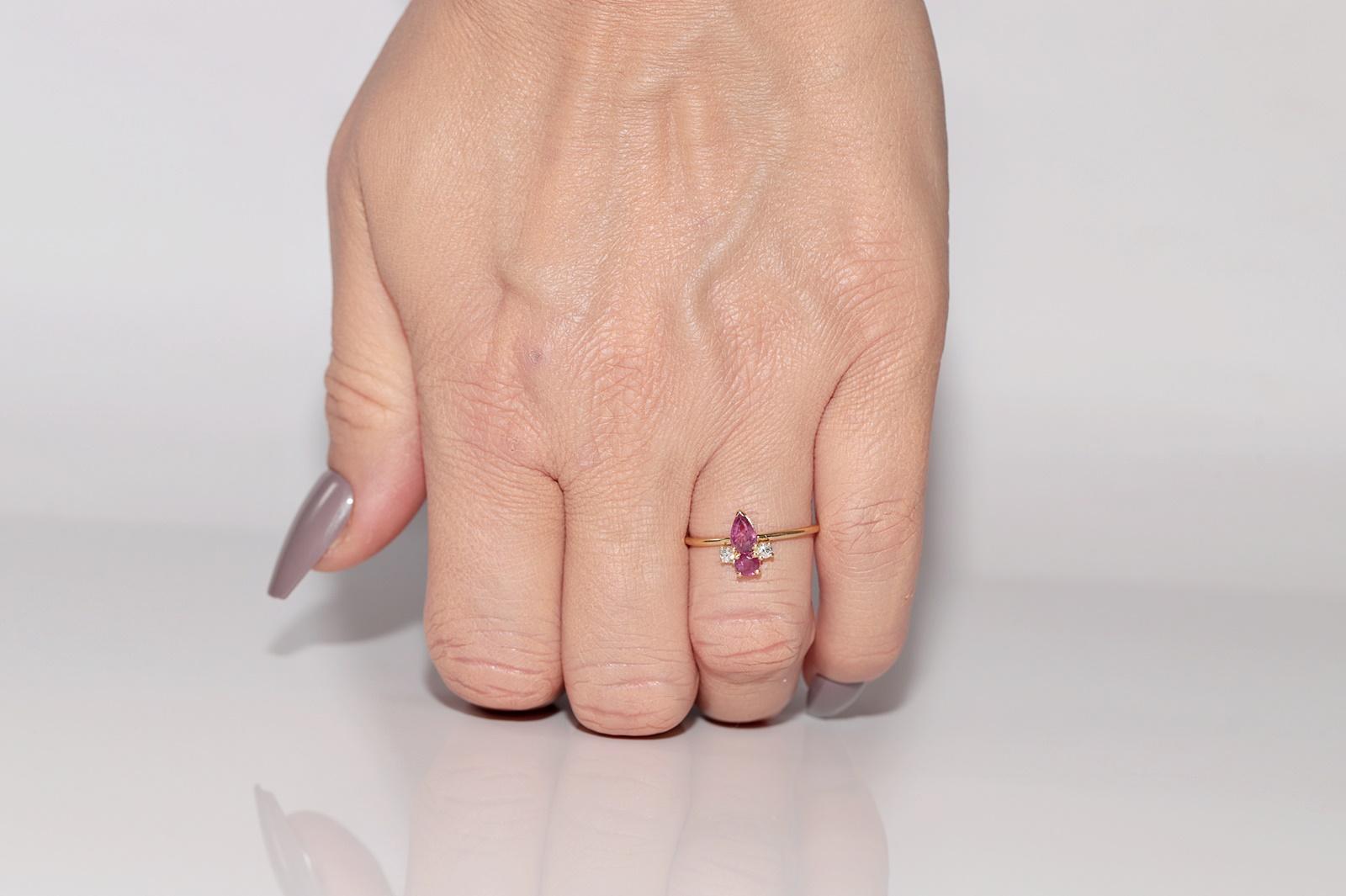 Vintage Circa 1990s 18k Gold Handcrafted Natural Diamond And Ruby Ring For Sale 8