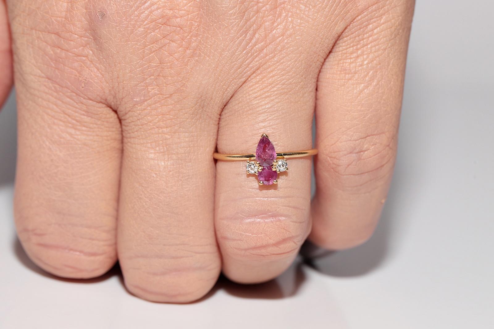 Vintage Circa 1990s 18k Gold Handcrafted Natural Diamond And Ruby Ring For Sale 9