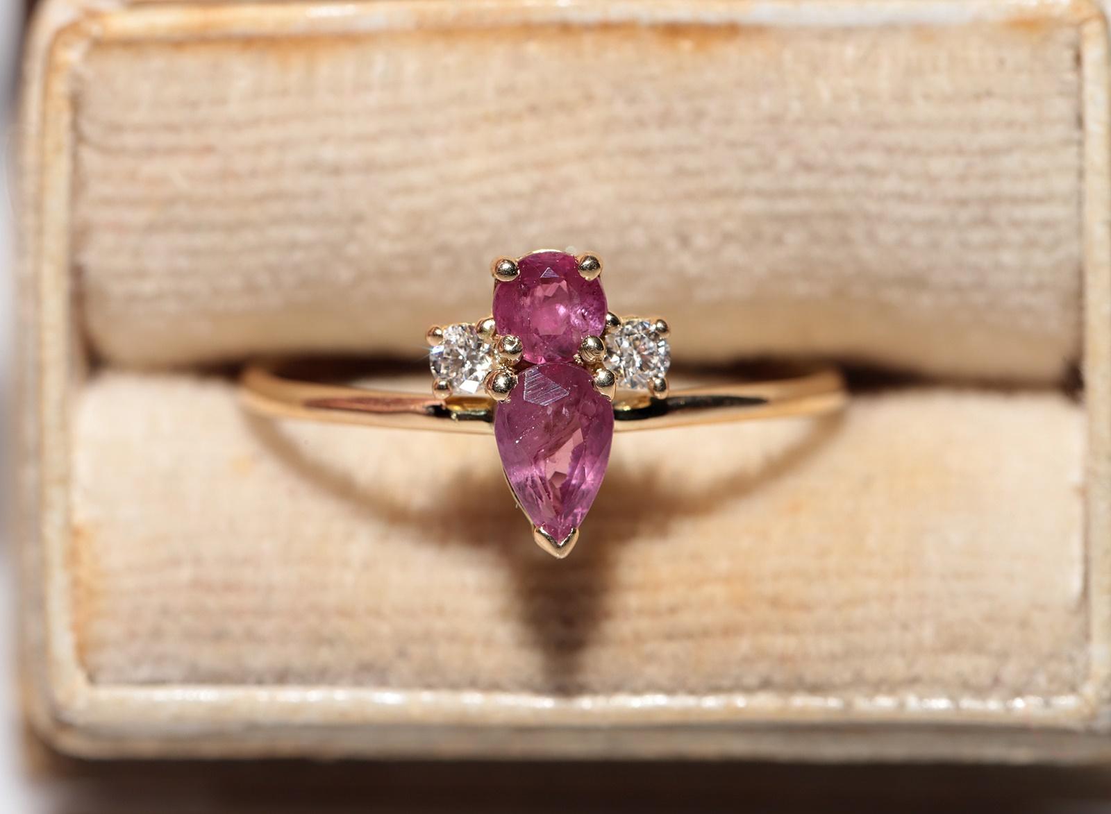 In very good condition.
Total weight is 1.5 grams.
Totally is ruby 0.45 ct.
Totally is diamond 0.10 ct.
The diamond is has G-H color and vs clarity.
Ring size is US 6.7
We can make any size.
Box is not included.
Please contact for any questions.