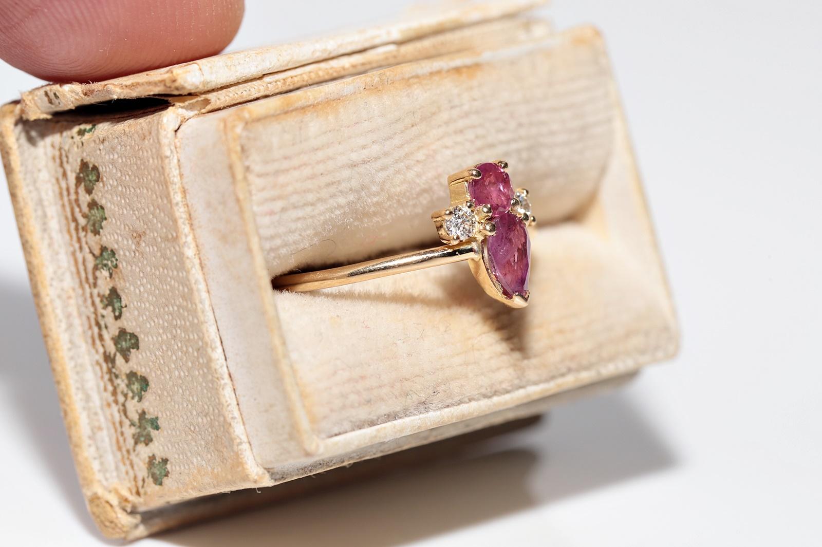 Retro Vintage Circa 1990s 18k Gold Handcrafted Natural Diamond And Ruby Ring For Sale