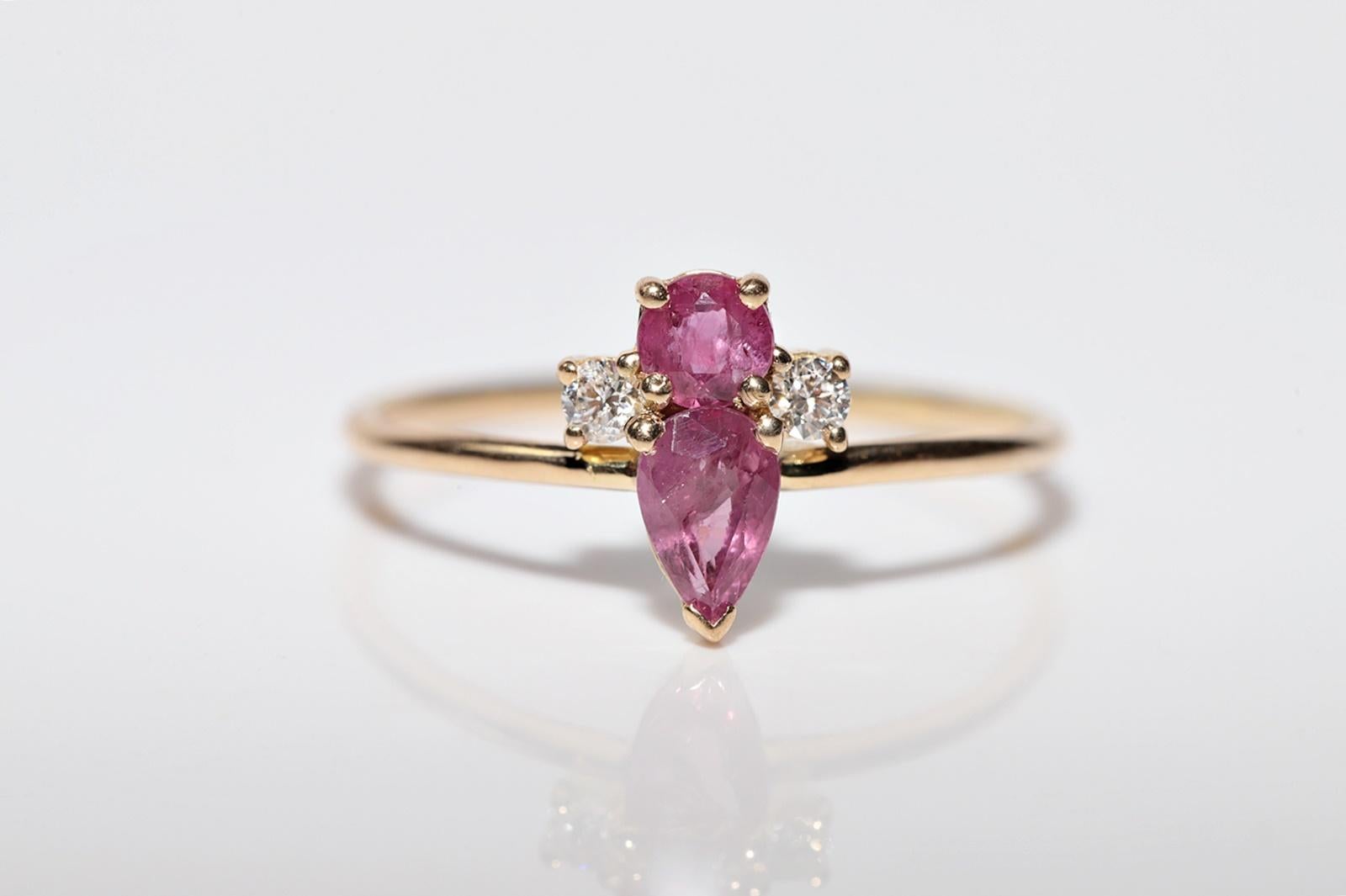 Brilliant Cut Vintage Circa 1990s 18k Gold Handcrafted Natural Diamond And Ruby Ring For Sale