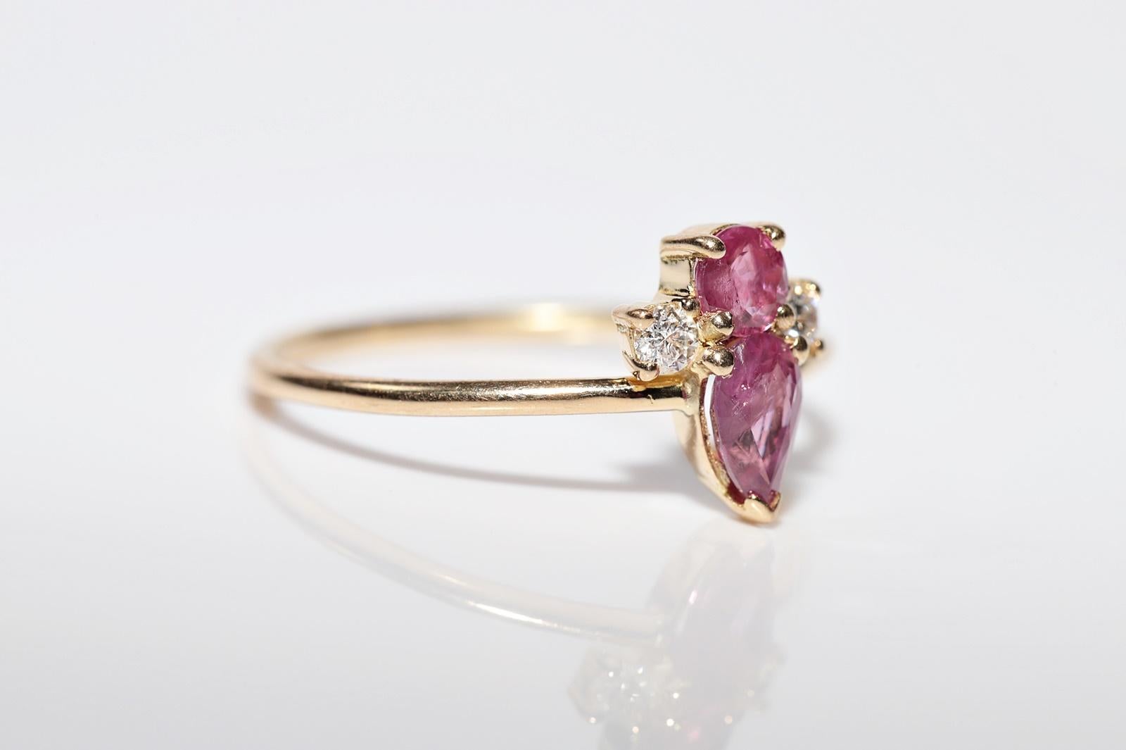 Women's Vintage Circa 1990s 18k Gold Handcrafted Natural Diamond And Ruby Ring For Sale