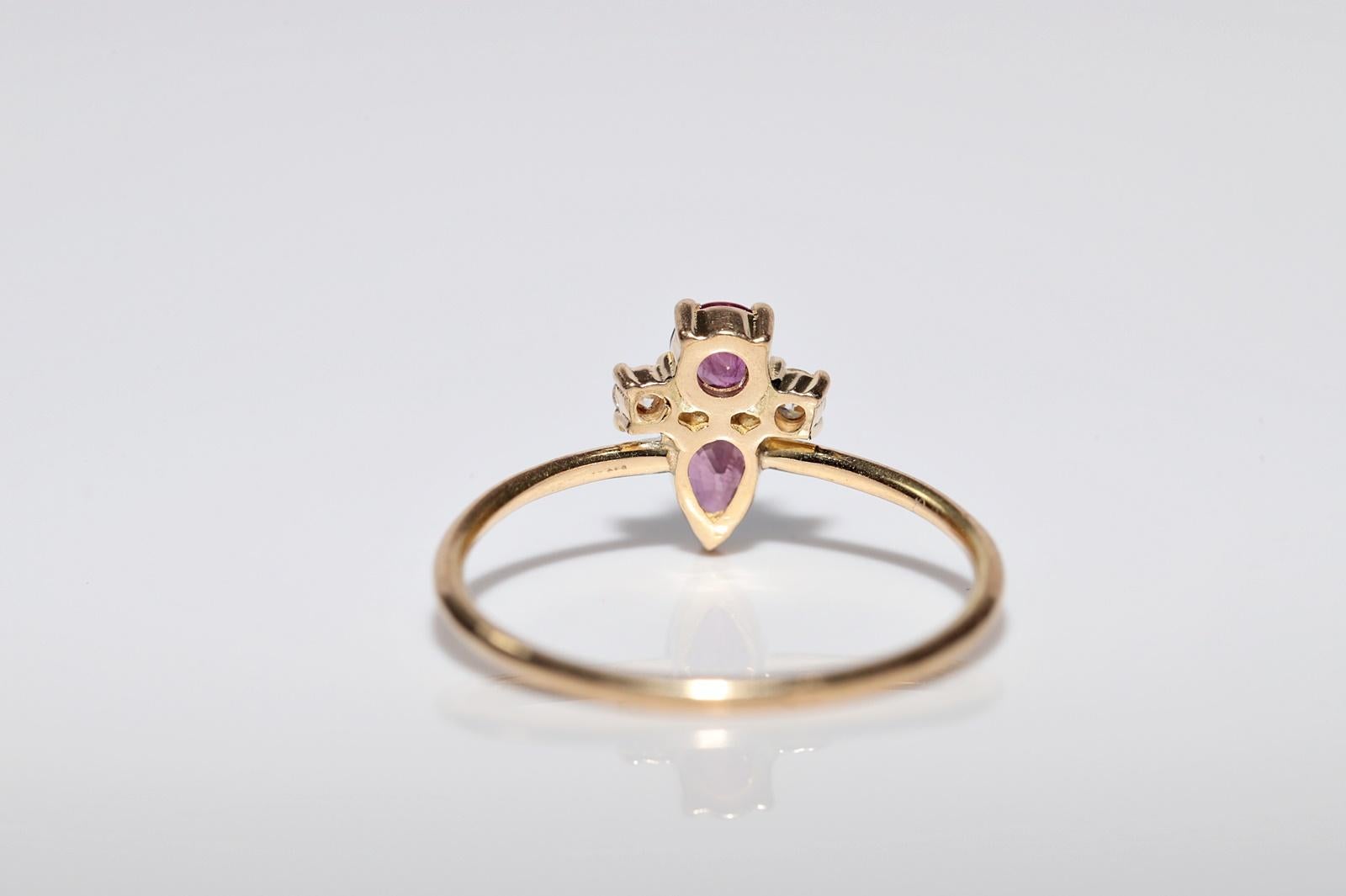 Vintage Circa 1990s 18k Gold Handcrafted Natural Diamond And Ruby Ring For Sale 3