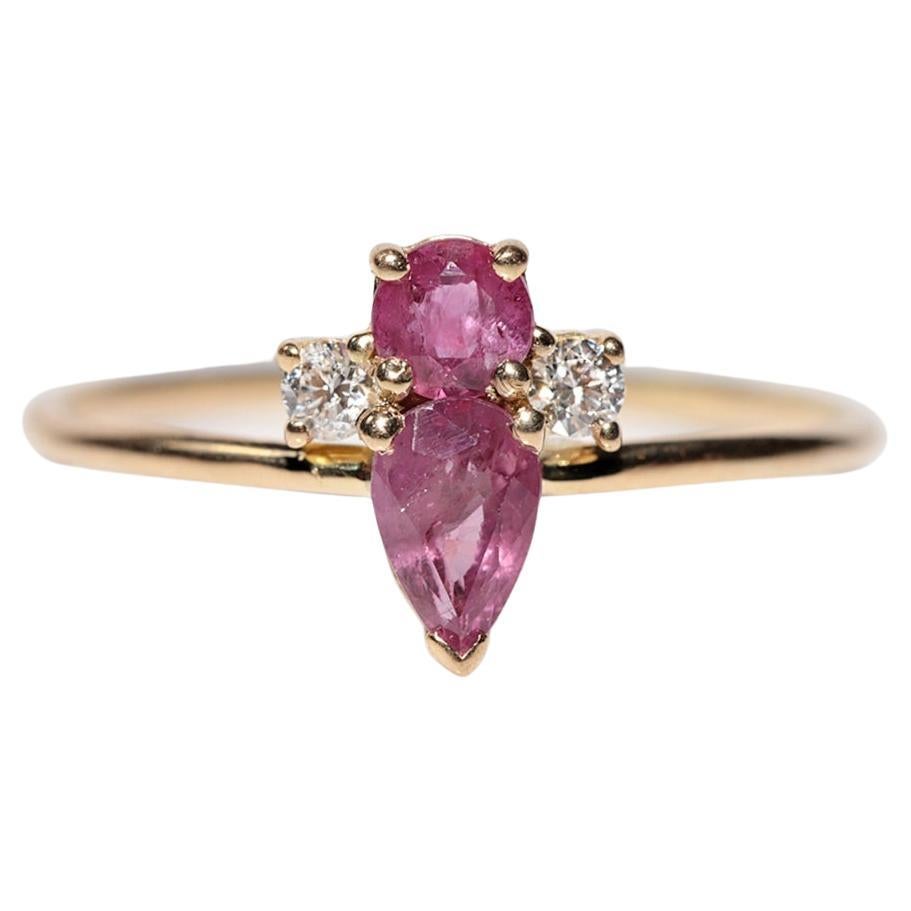 Vintage Circa 1990s 18k Gold Handcrafted Natural Diamond And Ruby Ring