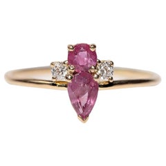 Vintage Circa 1990s 18k Gold Handcrafted Natural Diamond And Ruby Ring
