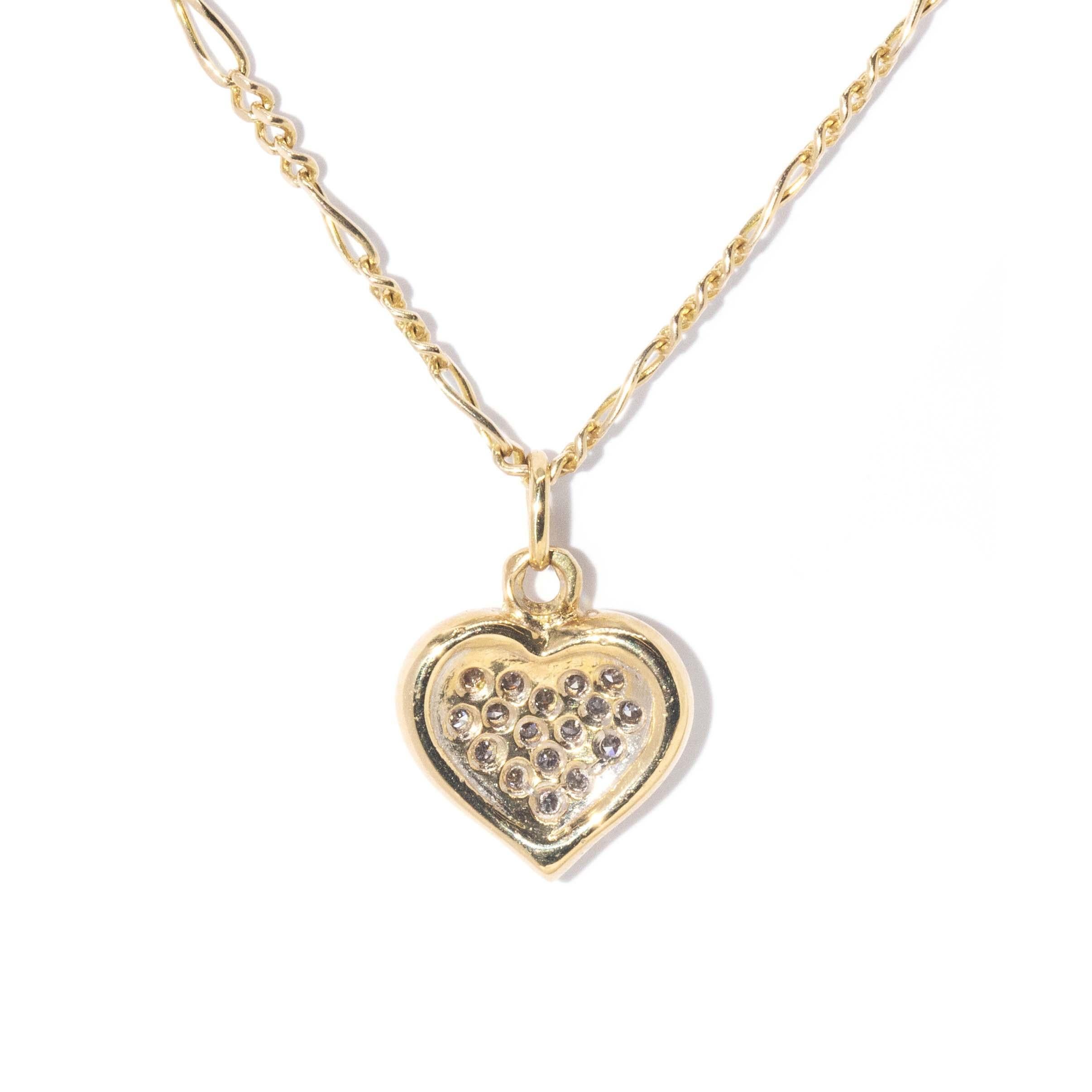 Vintage Circa 1990s Heart Cluster 18 Carat Gold Pendant & 14 Carat Gold Chain 1