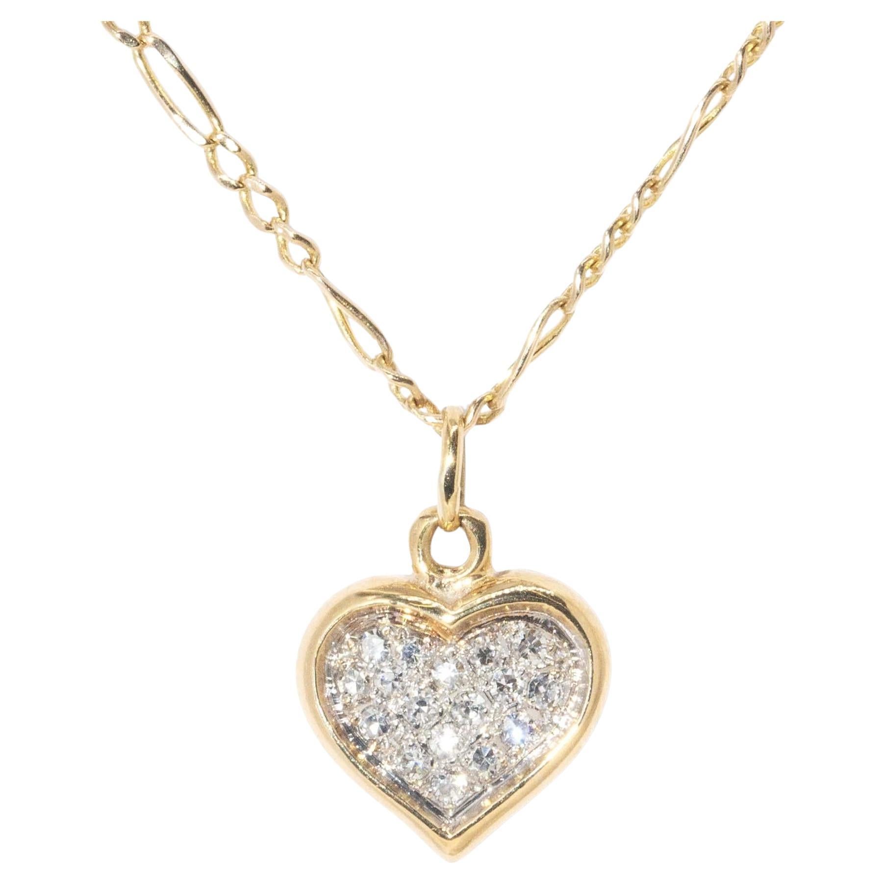 Vintage Circa 1990s Heart Cluster 18 Carat Gold Pendant & 14 Carat Gold Chain