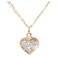 Vintage Circa 1990s Heart Cluster 18 Carat Gold Pendant & 14 Carat Gold Chain