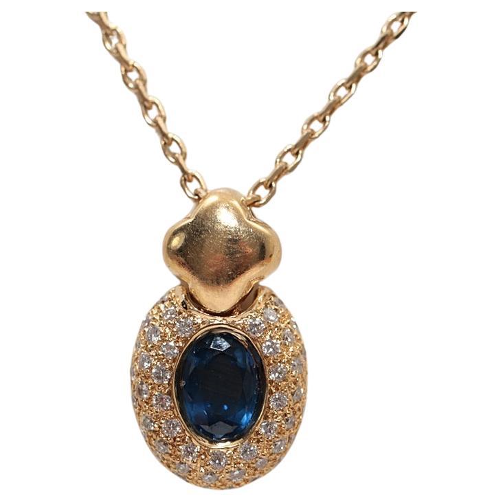 Collar colgante vintage de oro de 18k fabricado en Italia con diamantes naturales y zafiros