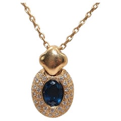 Collana con ciondolo con diamanti naturali e zaffiri in oro 18 carati vintage di produzione italiana