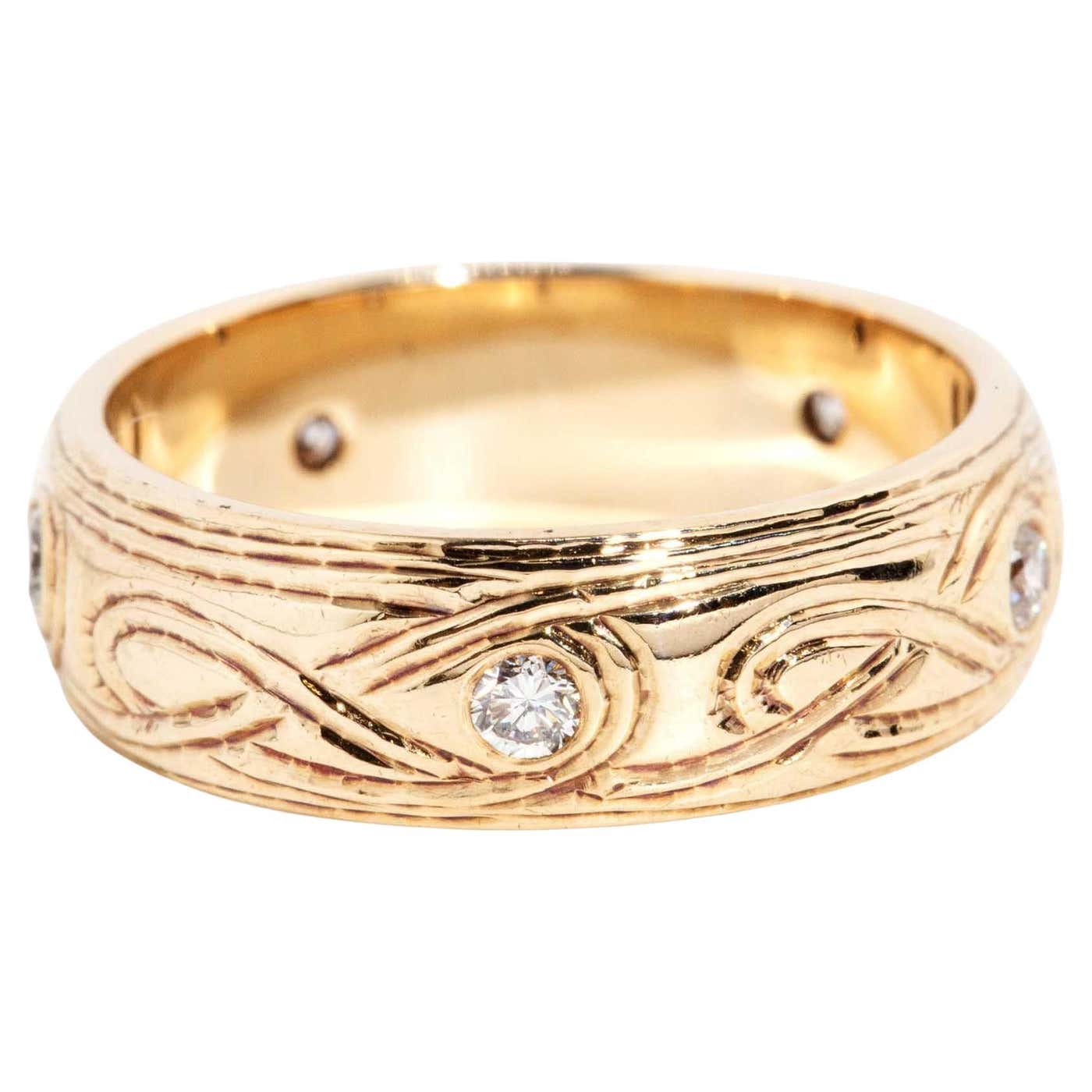 Vintage Circa 1990s Patterned Diamond Wedding Band 9 Carat Yellow Gold ...