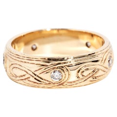 Retro Circa 1990s Patterned Diamond Wedding Band 9 Carat Yellow Gold