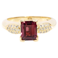 Vintage Circa 1990er Jahre Rhodolith Granat & Diamant-Ring 18 Karat Gelbgold