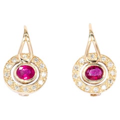 Vintage Circa 1990s Ruby & Diamond Earrings 9 Carat Yellow Gold