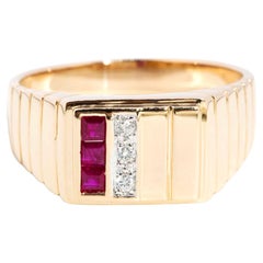 Vintage Circa 1990s Ruby & Diamond Stepped Dress Ring 14 Carat Gold