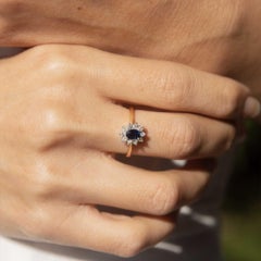 Vintage Circa 1990s Sapphire & Diamond Ring 14 Carat Gold