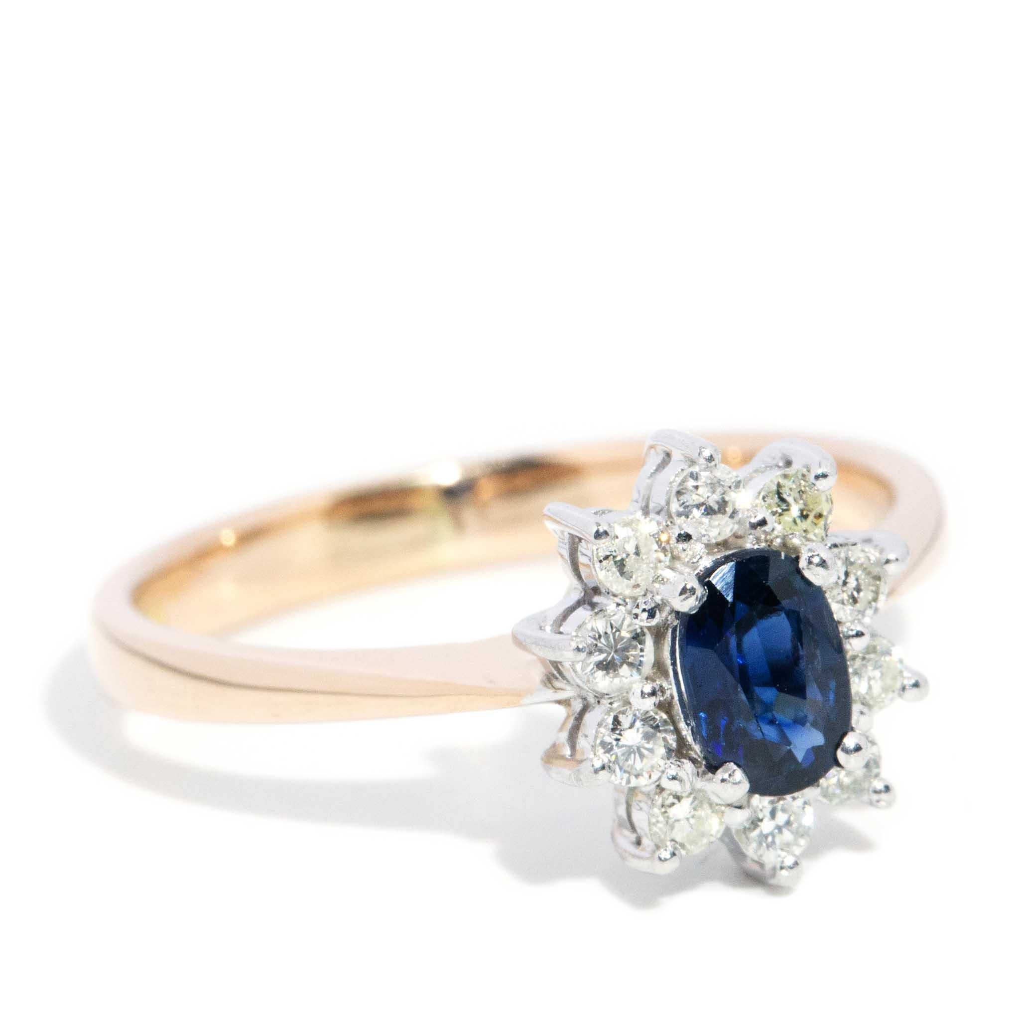 Oval Cut Vintage Circa 1990s Sapphire & Diamond Ring 14 Carat Gold For Sale