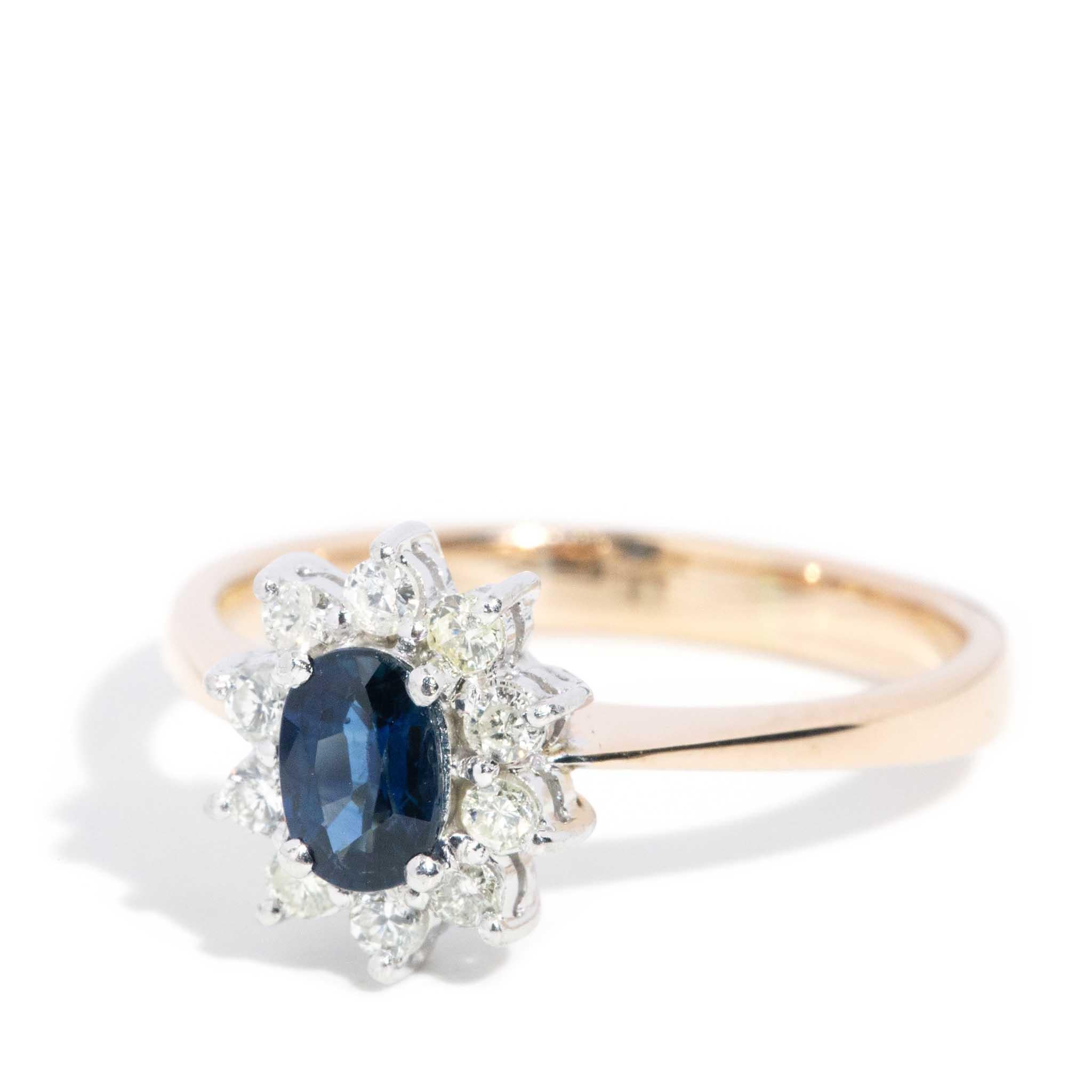 Women's Vintage Circa 1990s Sapphire & Diamond Ring 14 Carat Gold For Sale