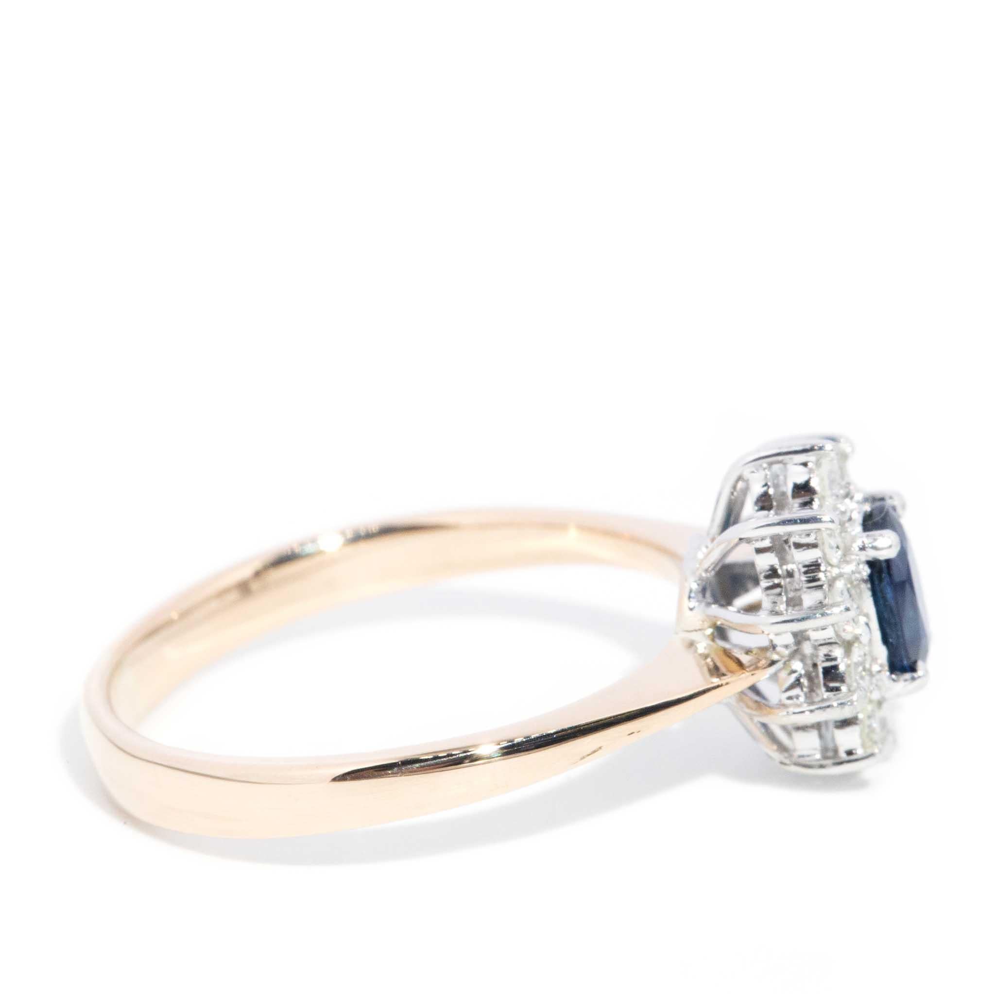 Vintage Circa 1990s Sapphire & Diamond Ring 14 Carat Gold For Sale 2