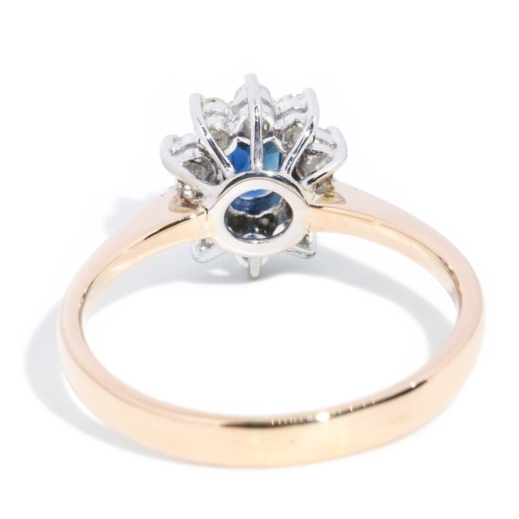Vintage Circa 1990s Sapphire & Diamond Ring 14 Carat Gold For Sale 4