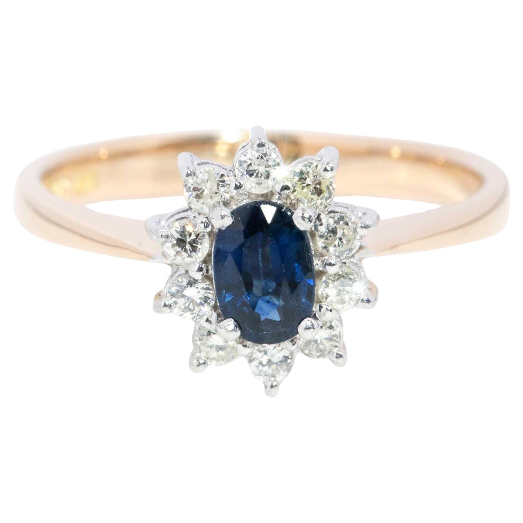 Vintage Circa 1990s Sapphire & Diamond Ring 14 Carat Gold