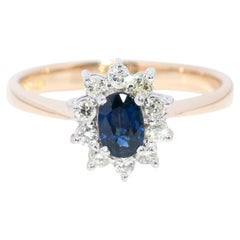 Vintage Circa 1990s Sapphire & Diamond Ring 14 Carat Gold