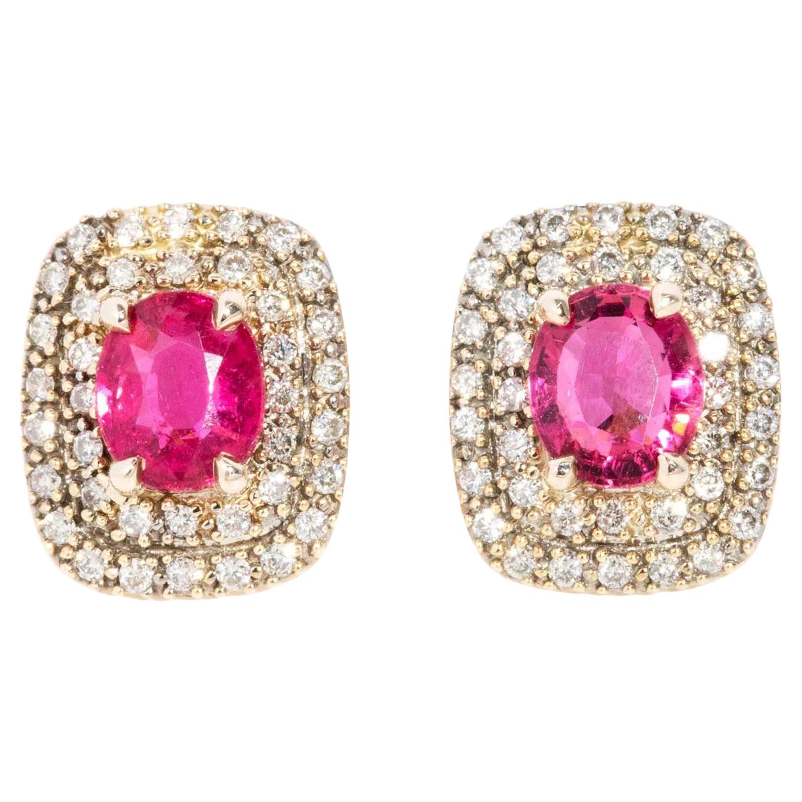 Vintage Circa 1990s Tourmaline & Diamond Studs 9 Carat Yellow Gold