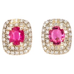Vintage Circa 1990s Tourmaline & Diamond Studs 9 Carat Yellow Gold