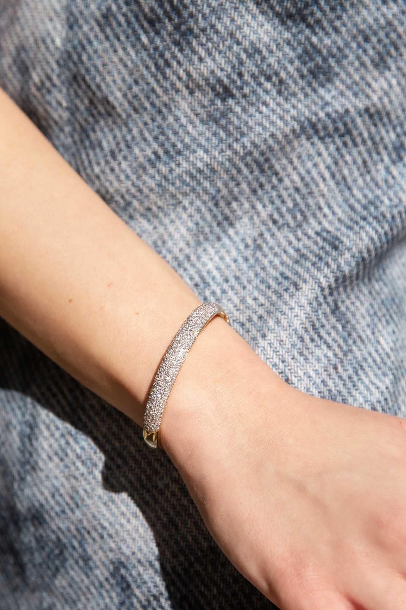 Brilliant Cut Vintage Circa 1990s Vintage Diamond Bangle 18 Carat Yellow & White Gold