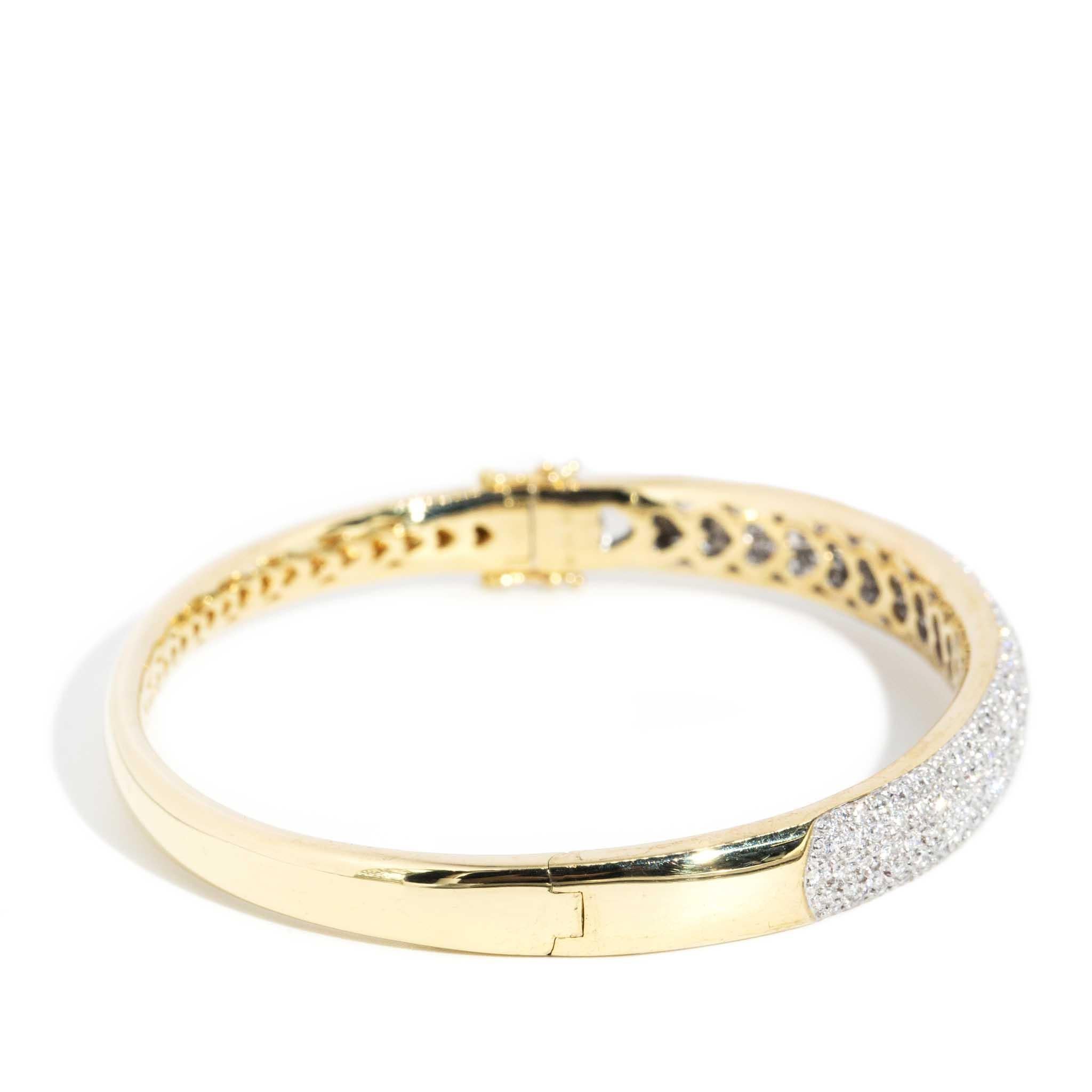 Vintage Circa 1990s Vintage Diamond Bangle 18 Carat Yellow & White Gold In Good Condition In Hamilton, AU
