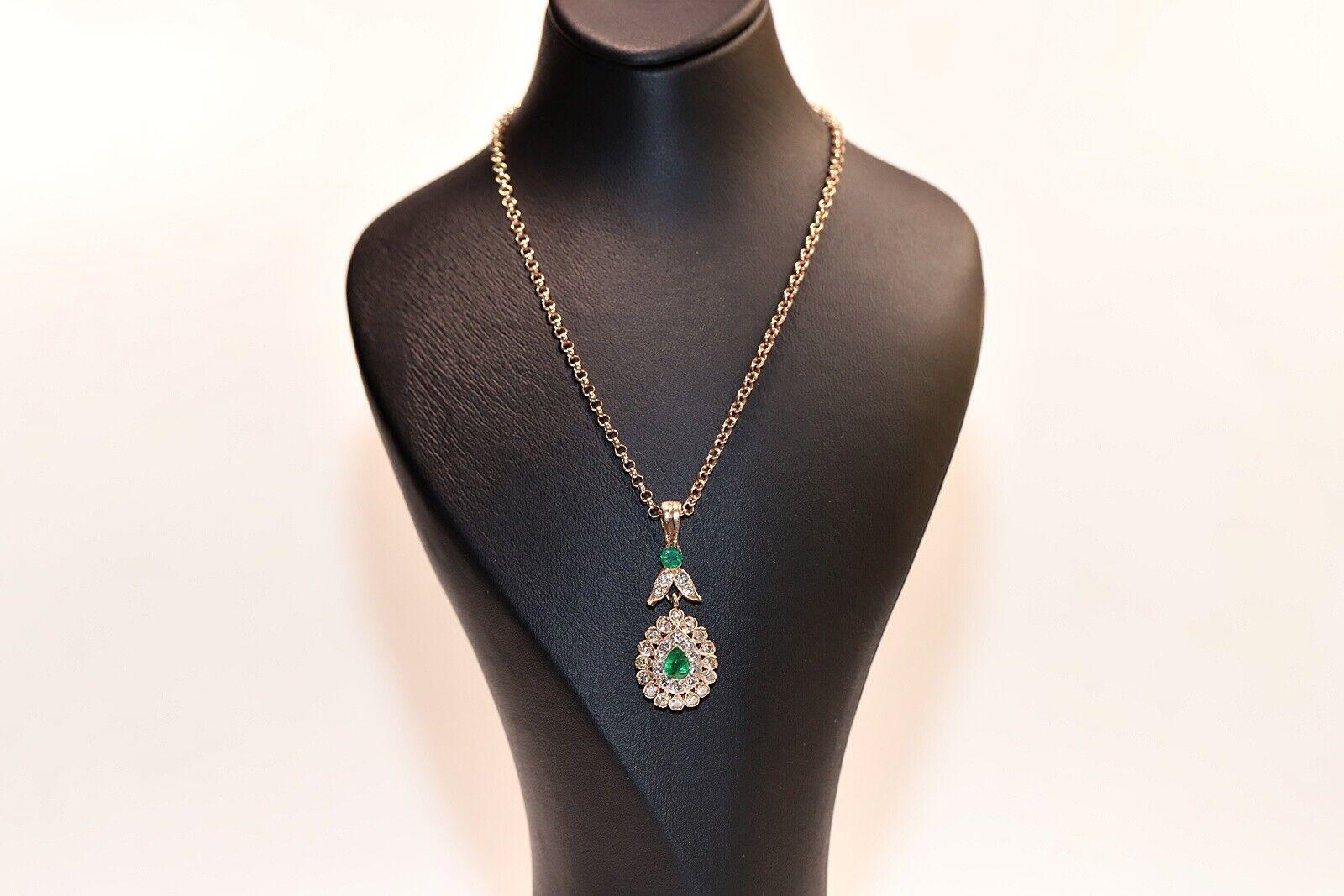 Vintage Circa 8k Gold Natural Diamond And Emerald Decorated Necklace For Sale 5