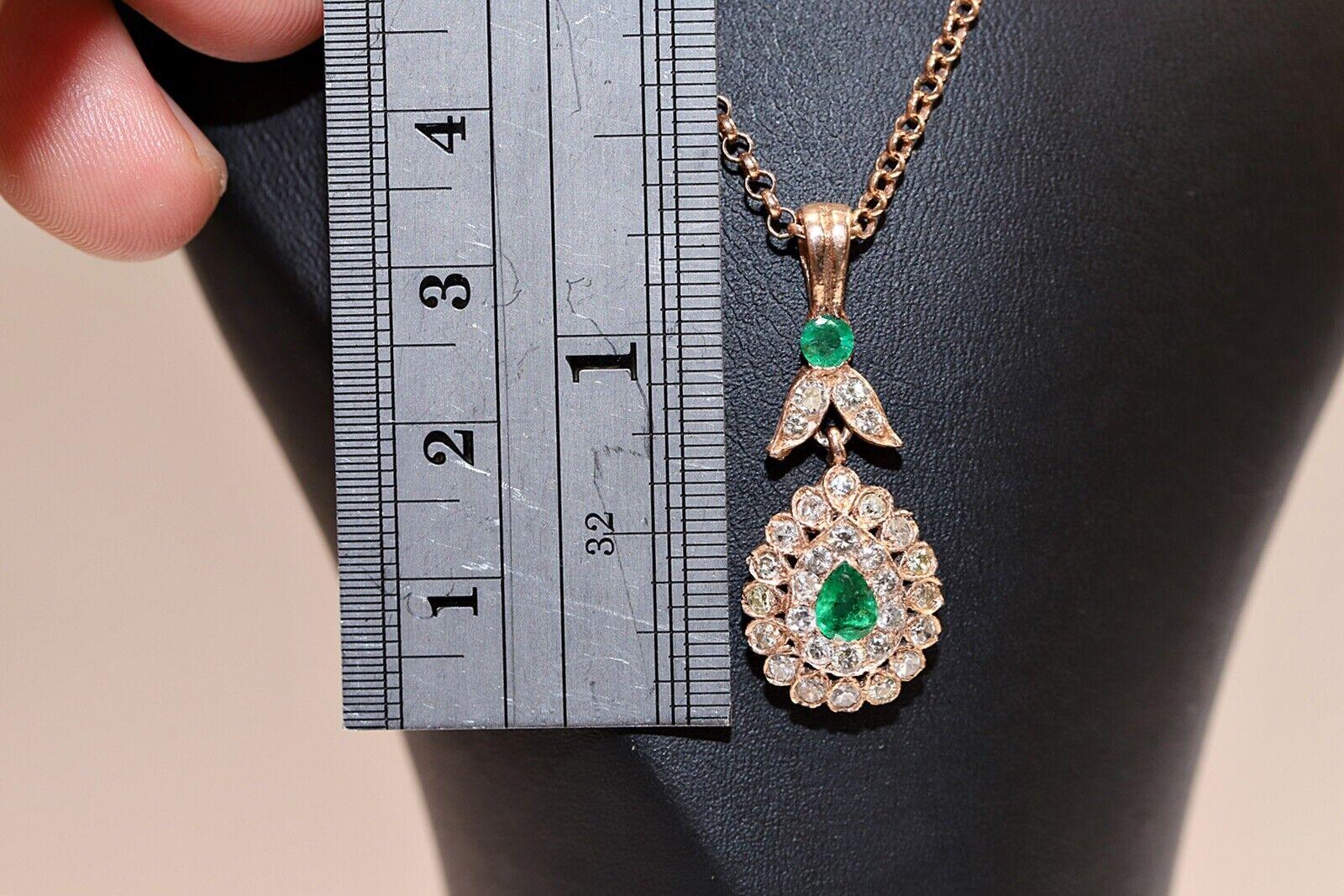 Vintage Circa 8k Gold Natural Diamond And Emerald Decorated Necklace For Sale 7