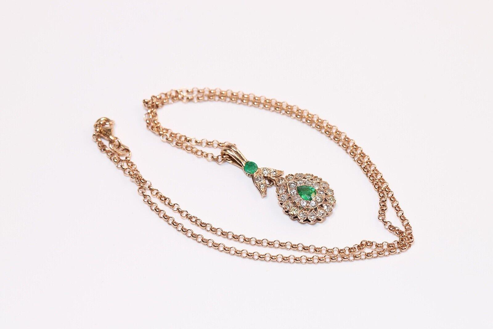 Women's Vintage Circa 8k Gold Natural Diamond And Emerald Decorated Necklace For Sale