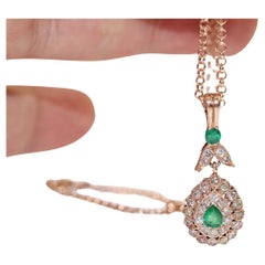 Vintage Circa 8k Gold Natural Diamond And Emerald Decorated Necklace