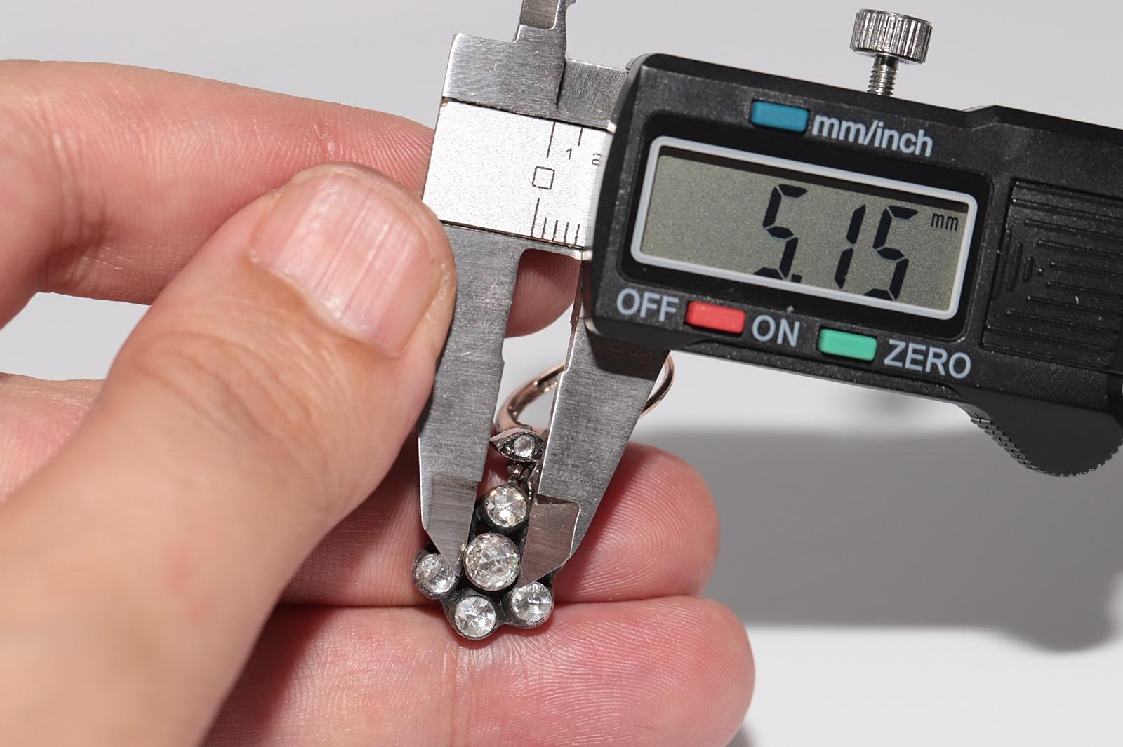 Vintage Circa 8k Gold Natürlicher Rosenschliff Diamant-Tropfen-Ohrring im Angebot 6