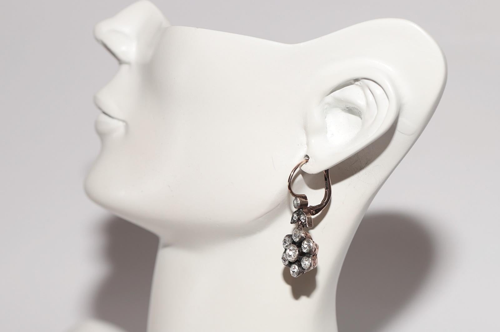 Vintage Circa 8k Gold Natürlicher Rosenschliff Diamant-Tropfen-Ohrring im Angebot 9