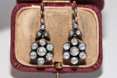 Vintage Circa 8k Gold Natural Rose Cut Diamond Drop Earring