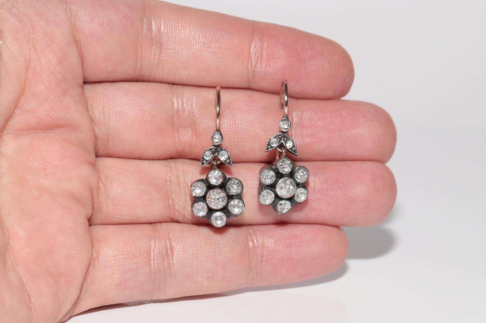 Vintage Circa 8k Gold Natürlicher Rosenschliff Diamant-Tropfen-Ohrring Damen im Angebot