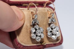 Vintage Circa 8k Gold Natural Rose Cut Diamond Drop Earring